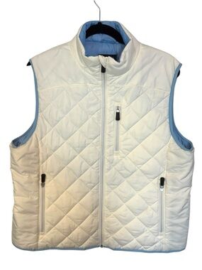 Lands' End Cream Quilted Puffer Vest with Light Blue Lining Size Large